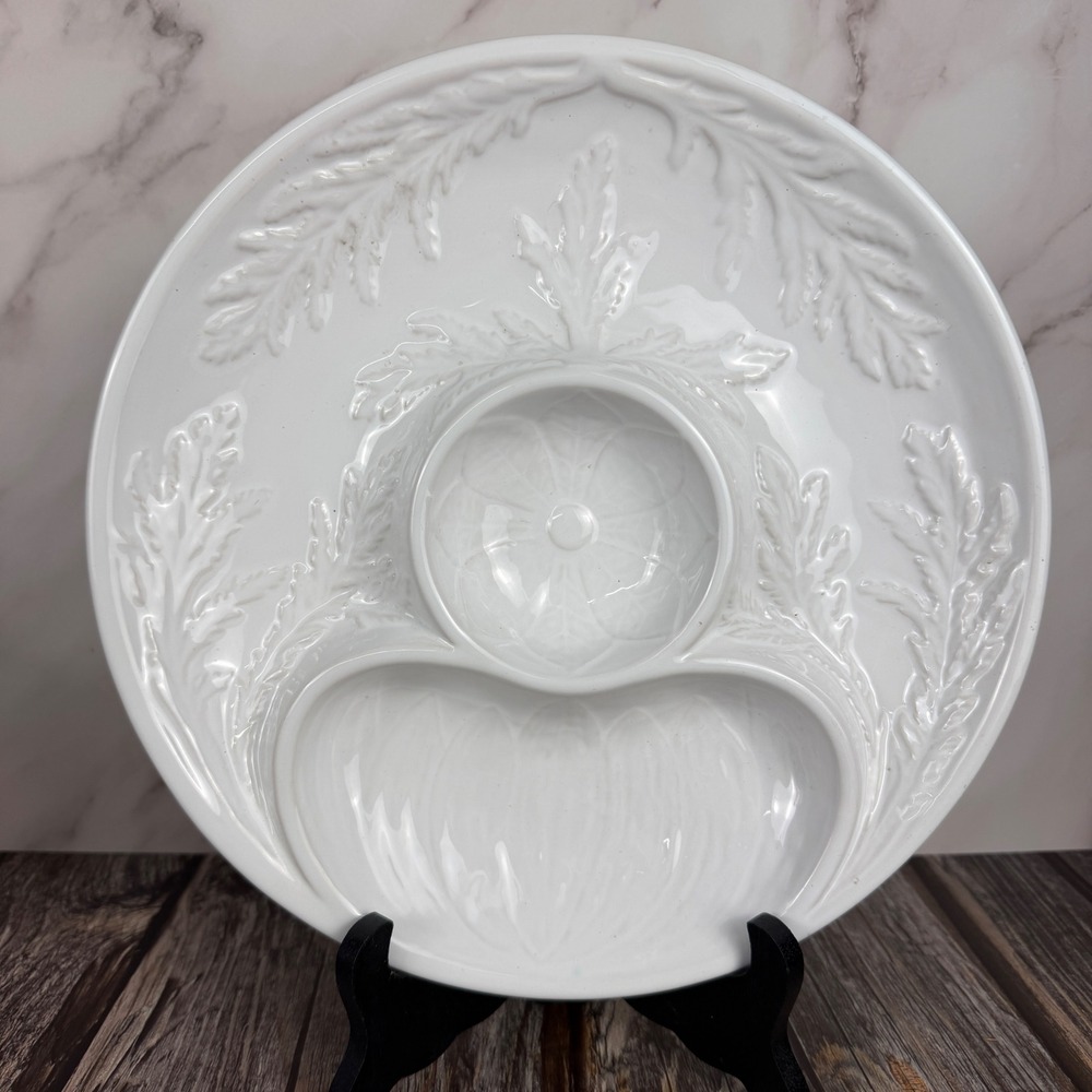 Bordallo Pinheiro Chip and Dip Platter Caldas da Rainha Portugal White Majolica